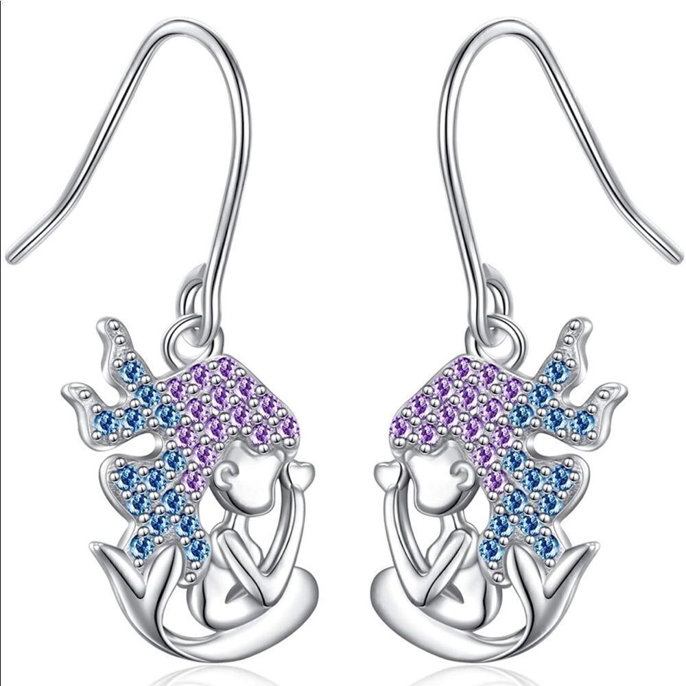 Sterling Silver Crystal Mermaid Earrings